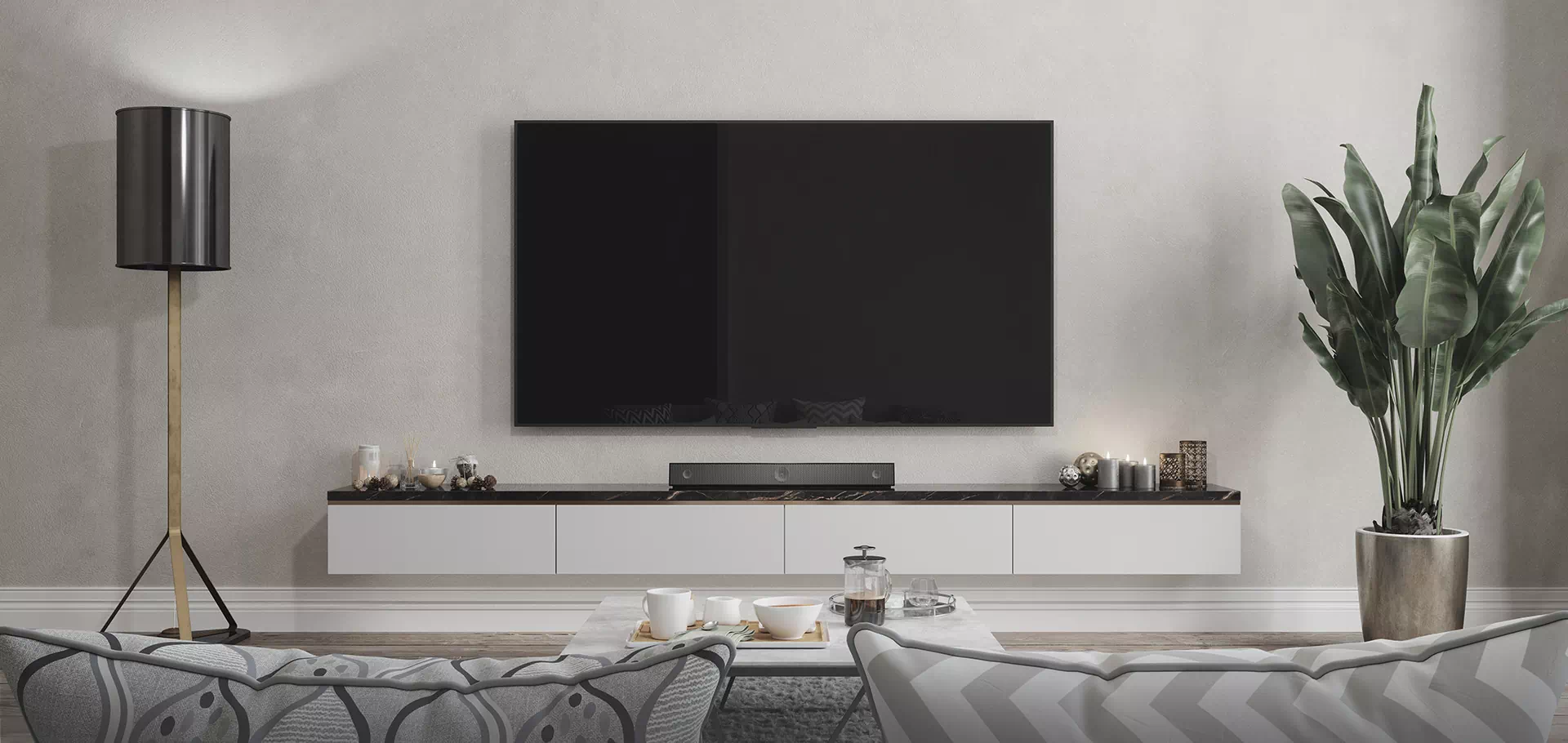 duży telewizor wiszący na ścianie